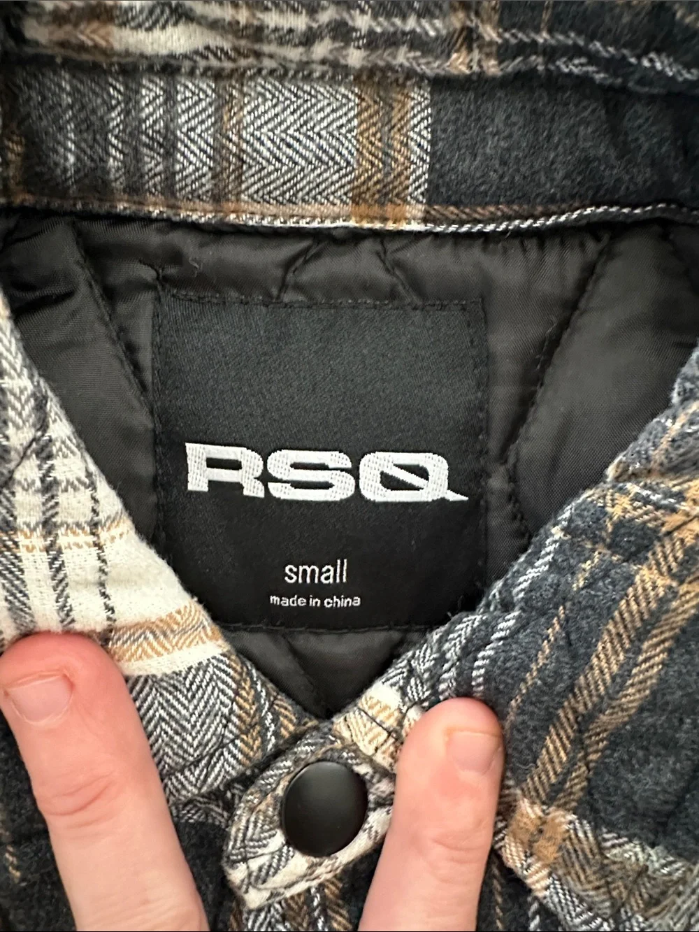 Boys Plaid Button-Up Jacket - Gray & Tan